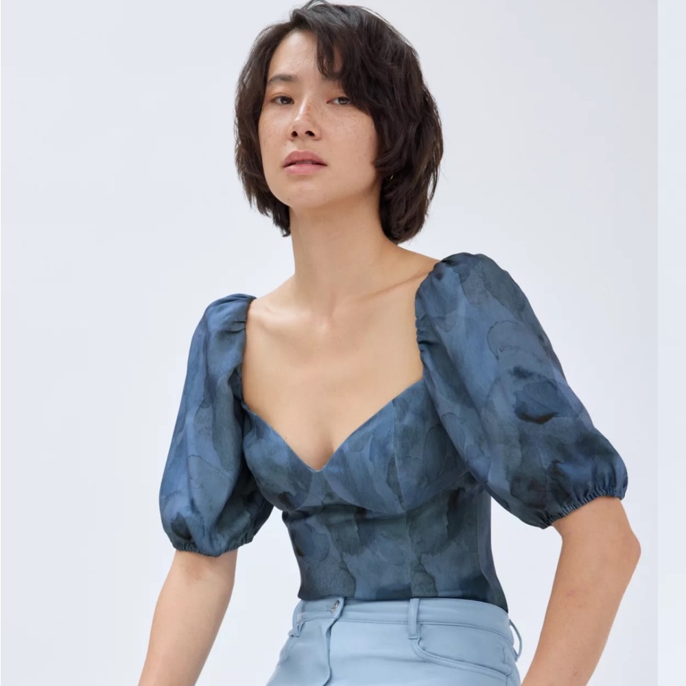 Novella Short Sleeve Blouse in Granite Blue/Ink